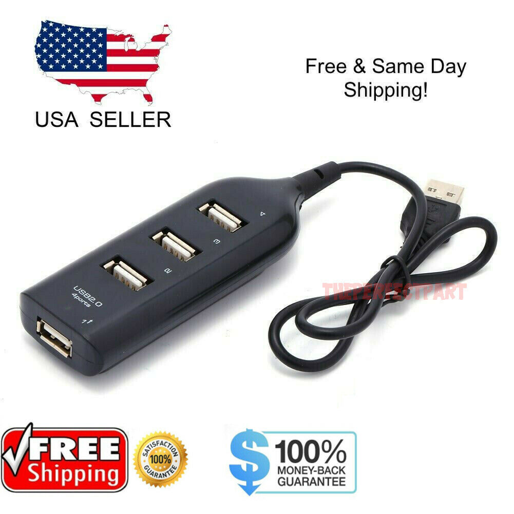 Black Usb 2.0 Hi-speed 4-port Splitter Hub For Pc Notebook High Speed Computer