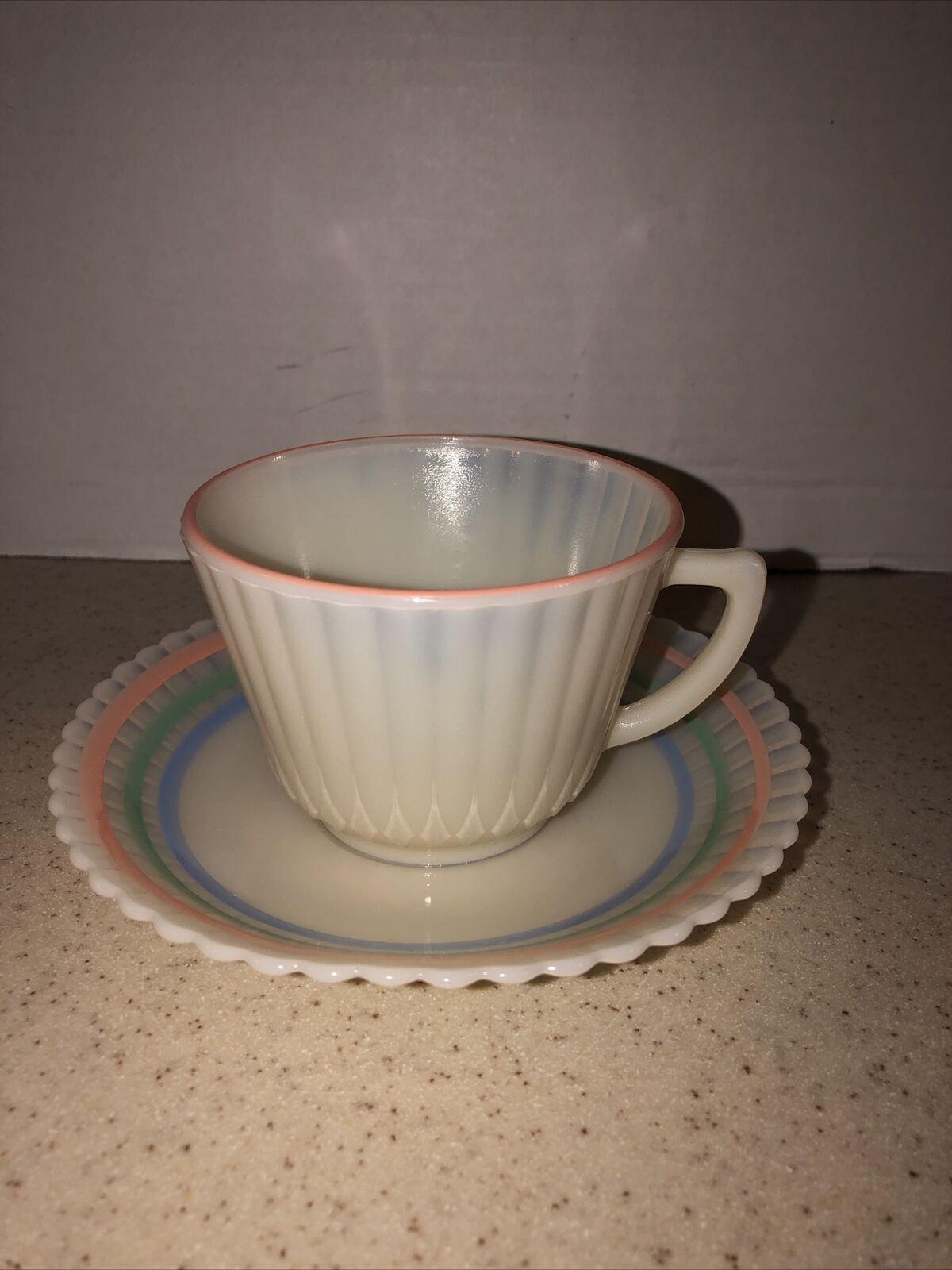 Macbeth Evans Petalware Cup & Saucer  W/ Pastel Stripes