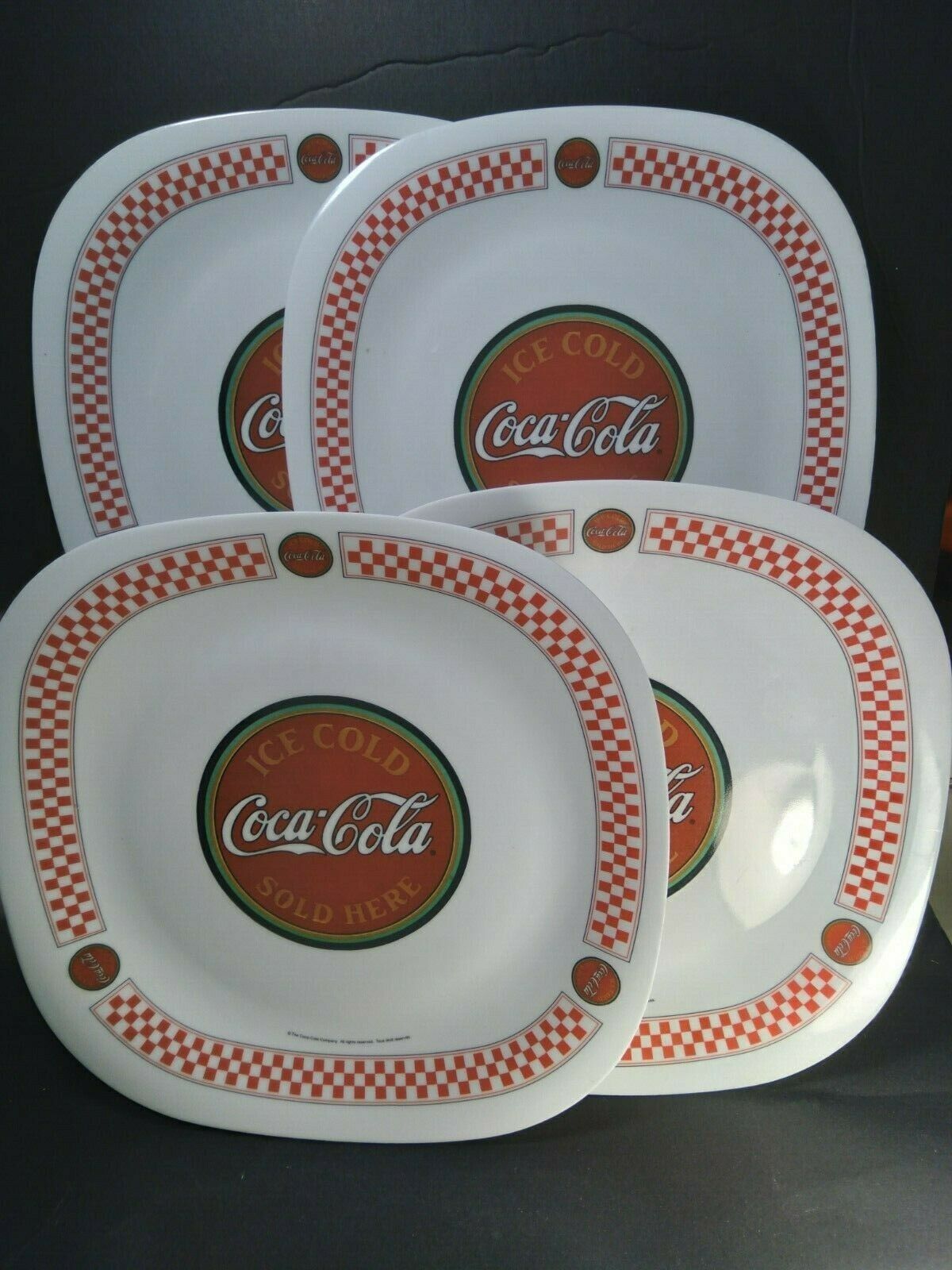 "ice Cold Coca Cola Sold Here" Gibson Plastic Serving Plates Set Of 4 Vintage